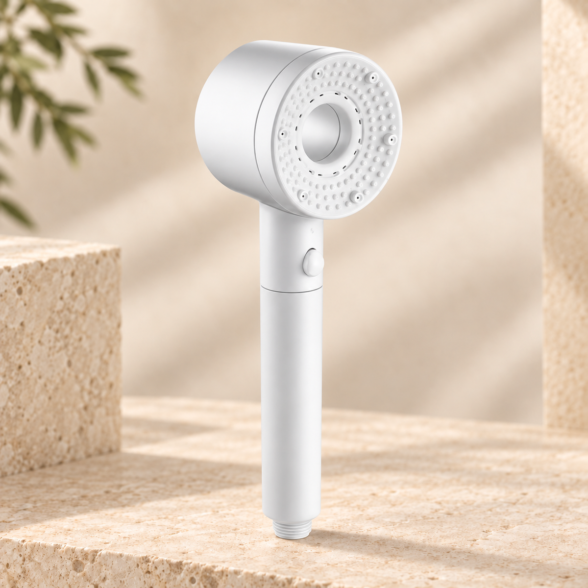 Five-Mode Shower Head — studio white. Studio product illustration.